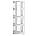 4 Tier All Steel Rotating Bookshelf With 360° Wheels, Large Size Sturdy & Spacious Book Rack, New Style Bookshelf - White