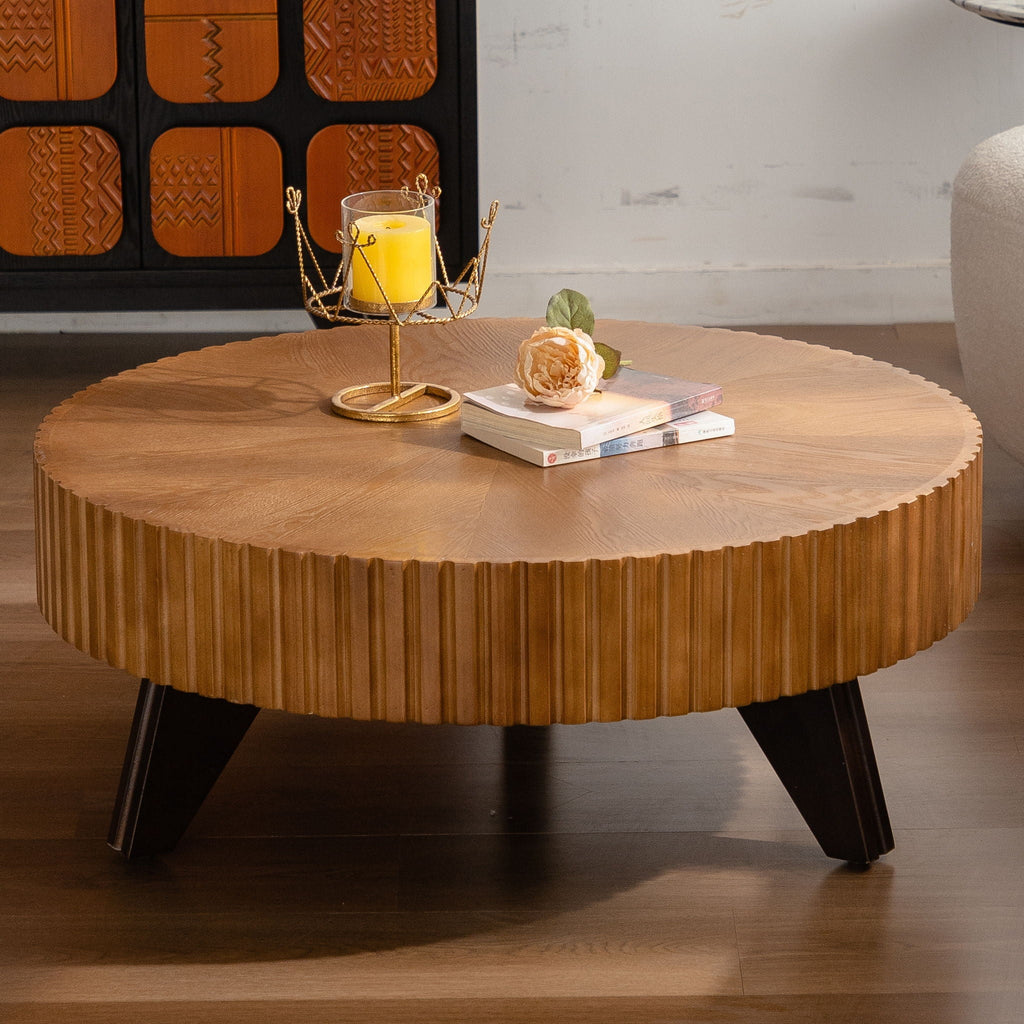 Round Retro Coffee With Solid Wood Legs