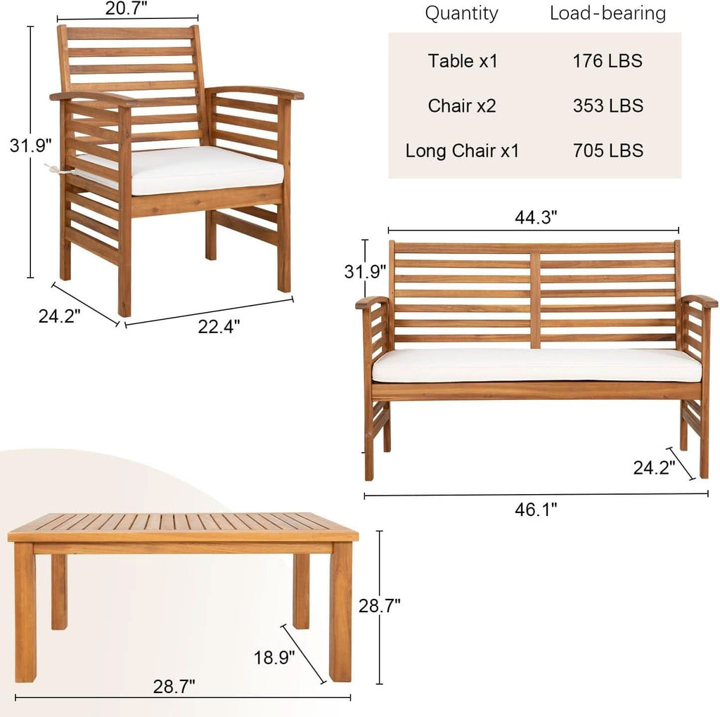 Outdoor Wood Sofa Set Natural Acacia With Thick Cushions
