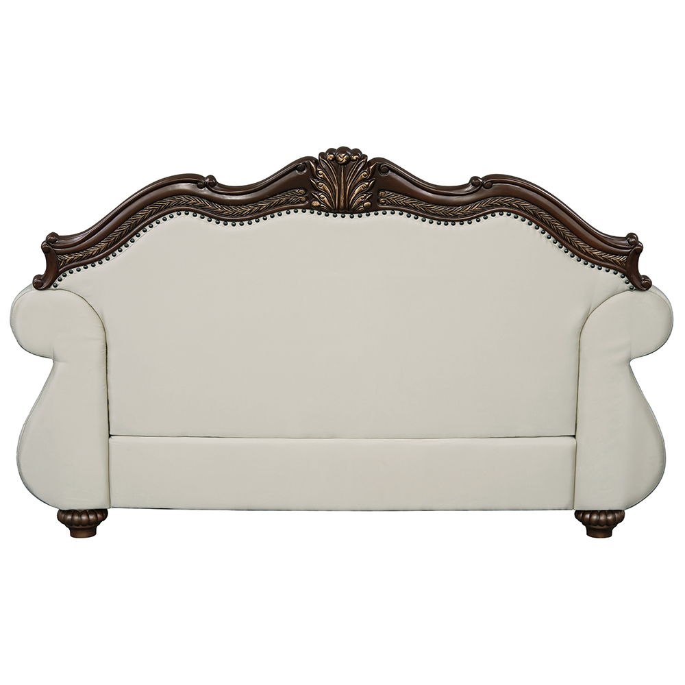 Pierce - Loveseat With 3 Pillows - Beige Fabric & Cherry
