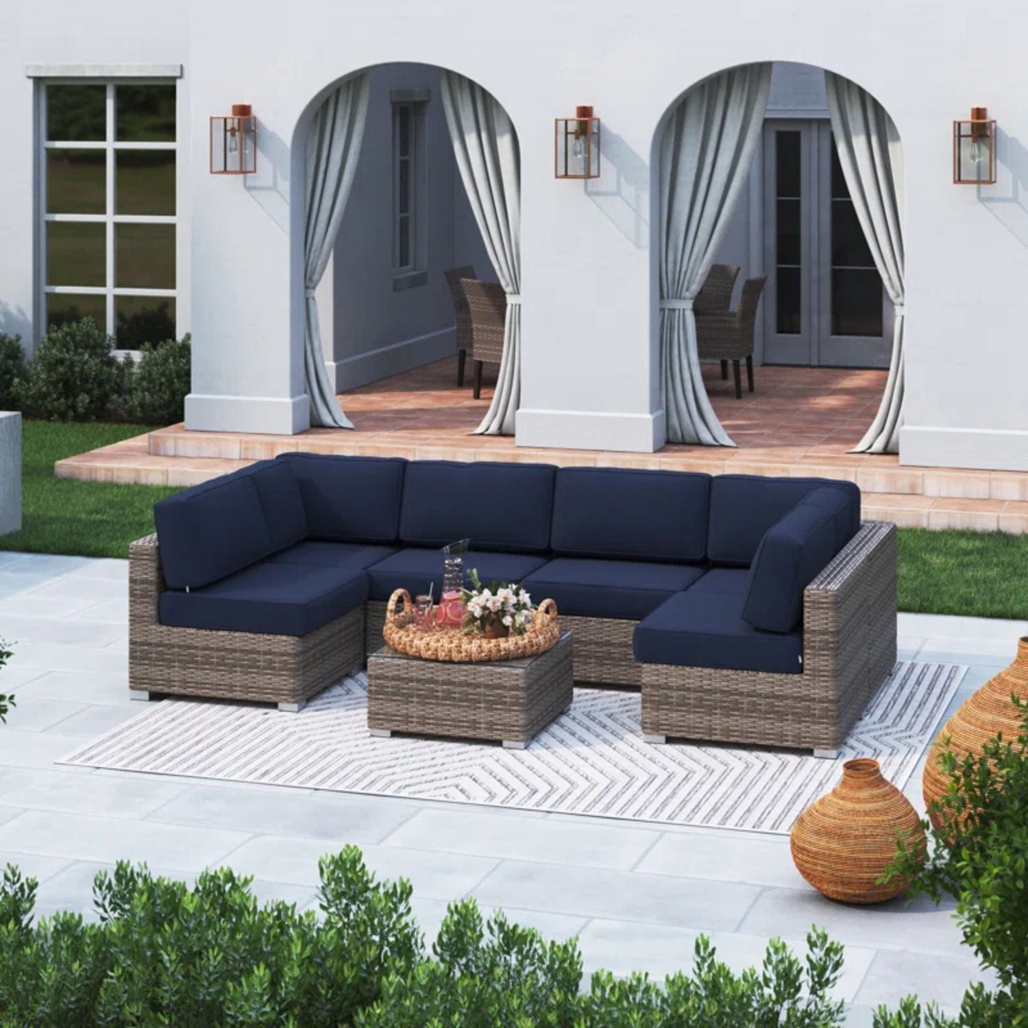 Seating Set With Cushions Handcrafted Wicker Design