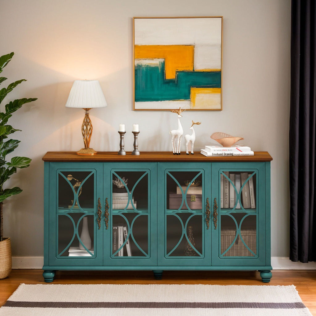 Elegant 4 Door Cabinet With Tempered Glass Doors