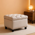24 Inch Velvet Textured Light Taupe Storage Ottoman