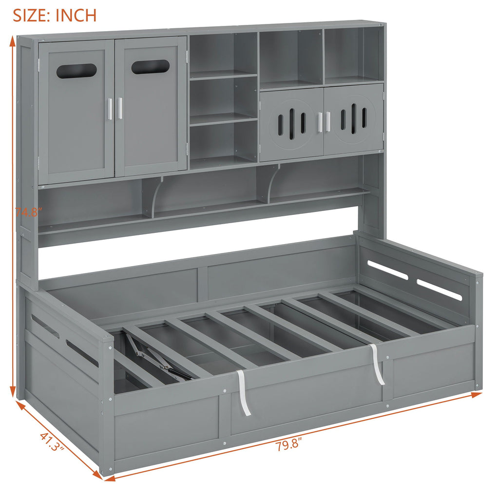 Daybed With All-In-One Cabinet And Shelf
