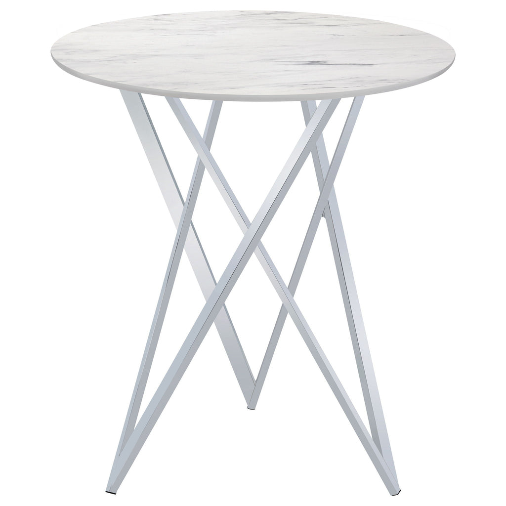 Halverson - Round Top Bar Table - White / Silver