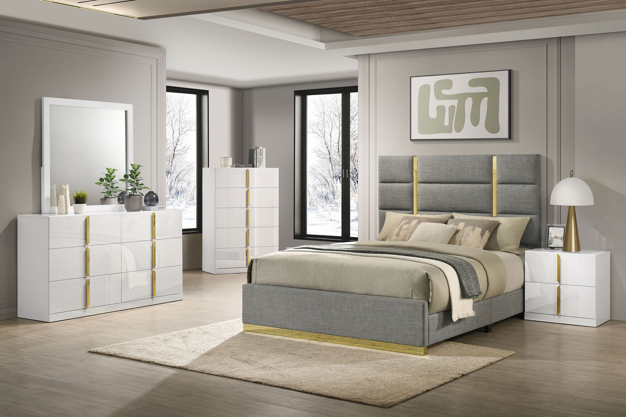 Ines 2-drawer Nightstand Bedside Table White High Gloss