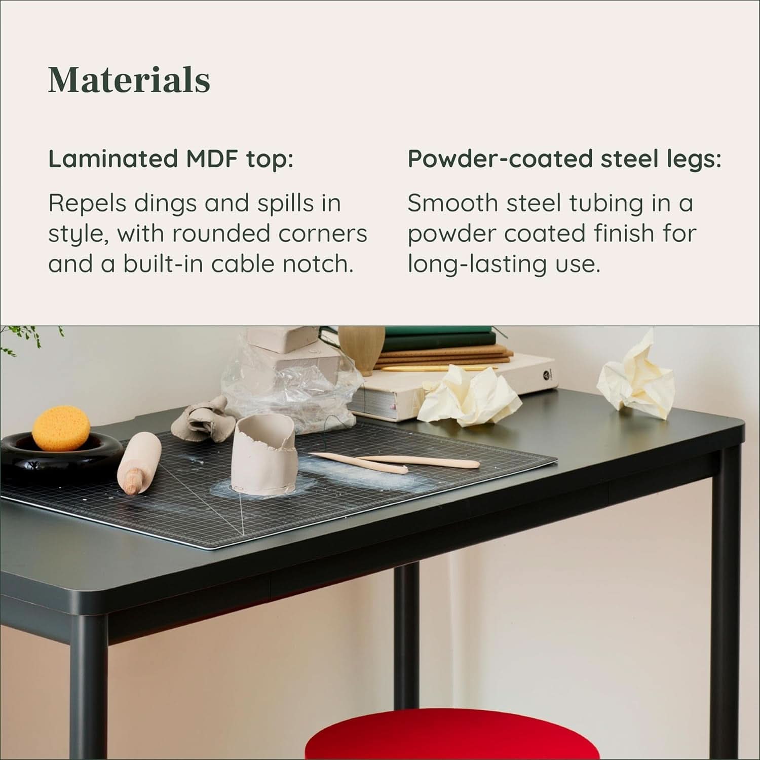 Functional Home Office Desk with Rounded Corners and Cable Notch