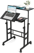 Height Adjustable Mobile Desk with Tilting Top and Wheels