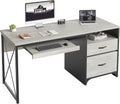 Industrial Office Desk with Storage Drawers and Keyboard Tray