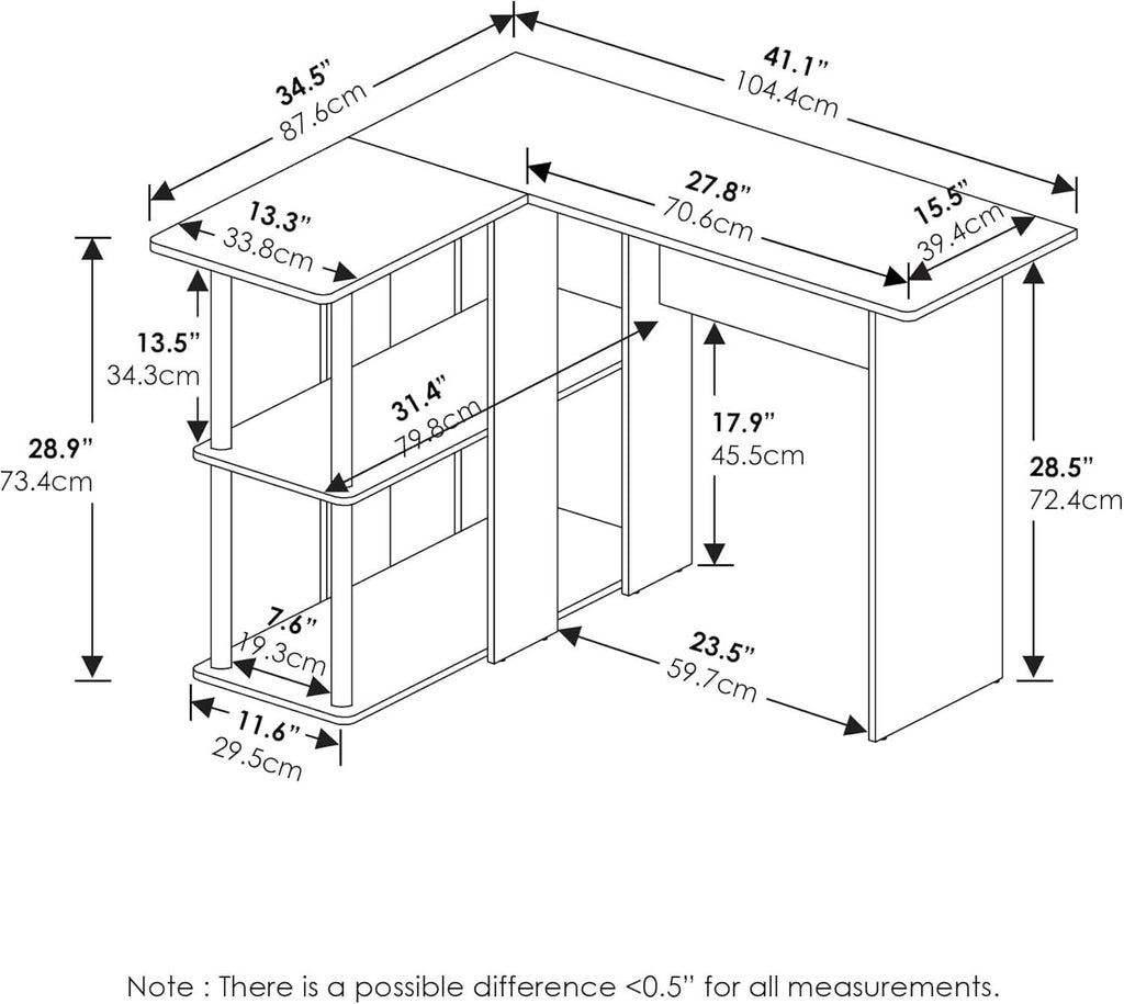 L Shape Desk with Bookshelf for Space Efficiency
