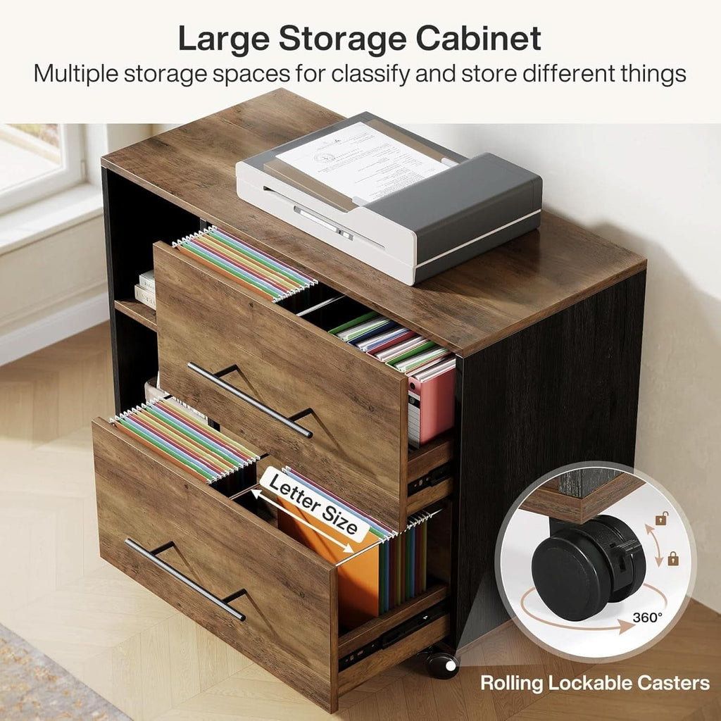 Large L Shaped Executive Desk with Mobile File Cabinet