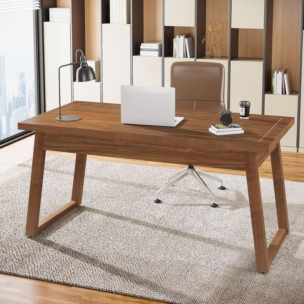 Mid-Century Modern Wooden Desk with Drawer and Stability