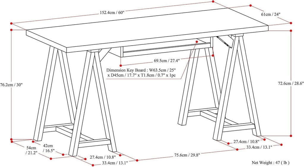 Modern Industrial Solid Wood Writing Desk with Keyboard Tray