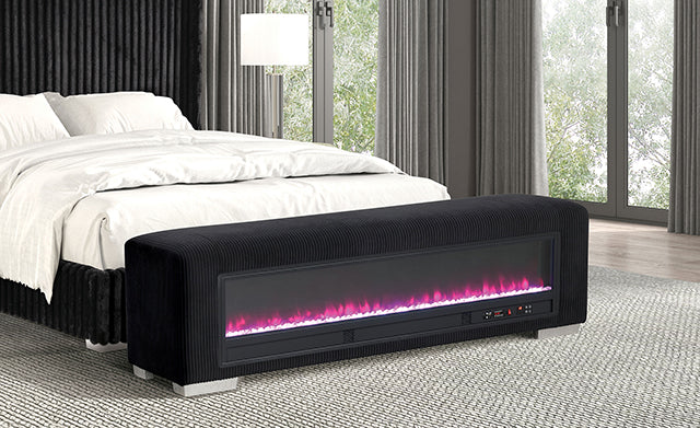 Elnath - Bench w/ Visual Crystal Fireplace