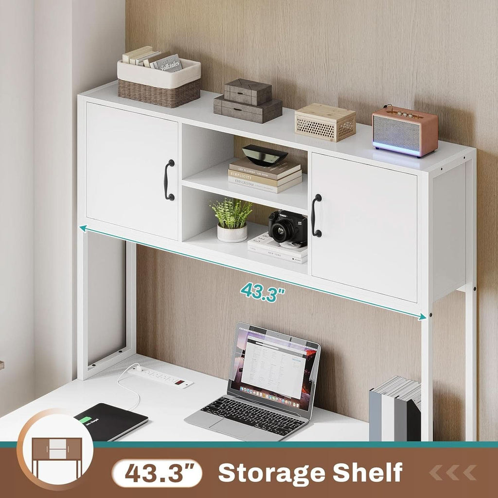 White L Shaped Desk With Fabric File Drawers And Storage