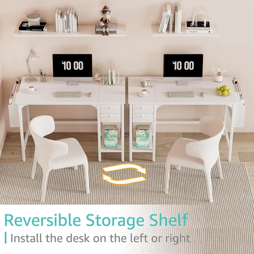 White 40 Inch Computer Desk With Drawers For Small Space Home Office