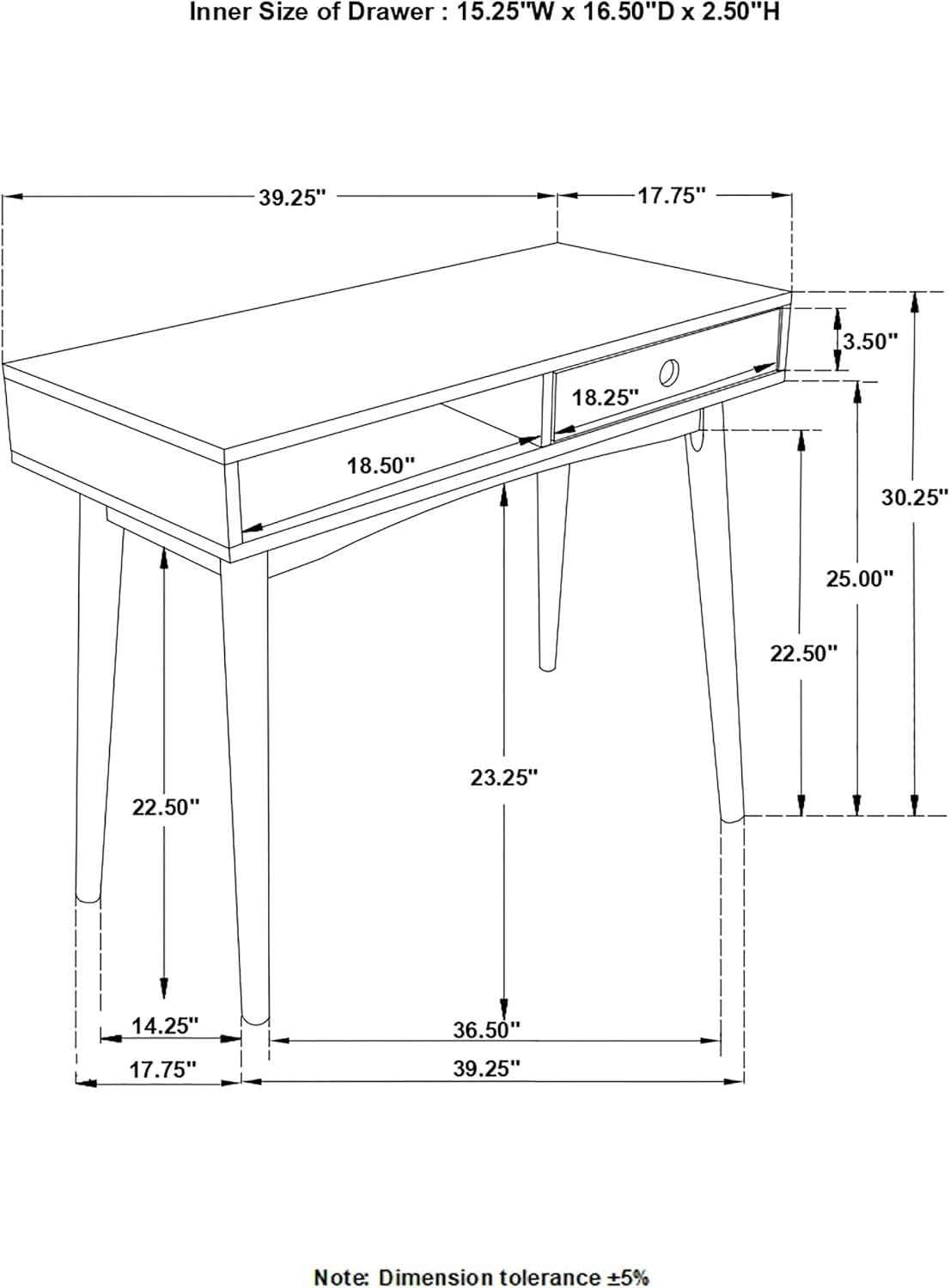 Wood Writing Desk with Drawer Spacious Top and Storage